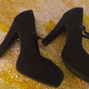 Faux suede platform Mary Janes